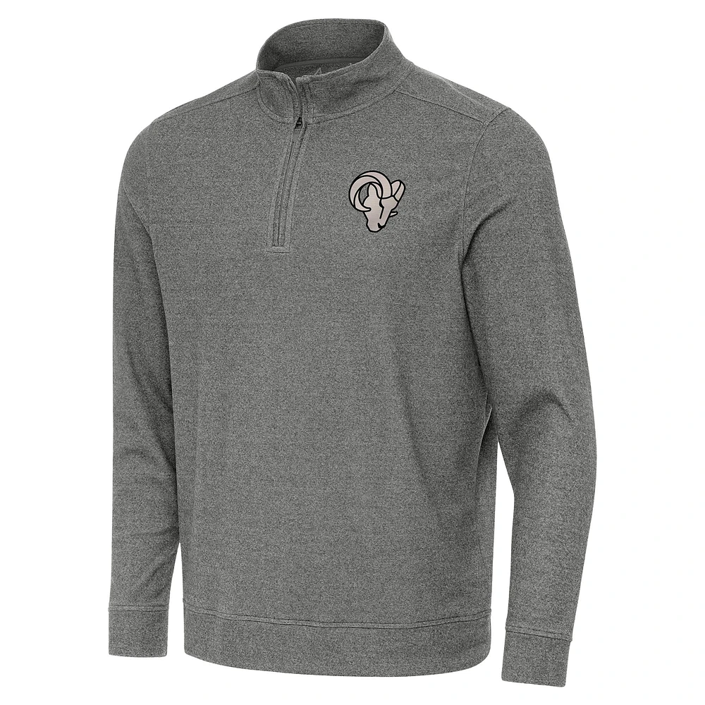 Men's Antigua Heather Black Los Angeles Rams Subtle Quarter-Zip Top