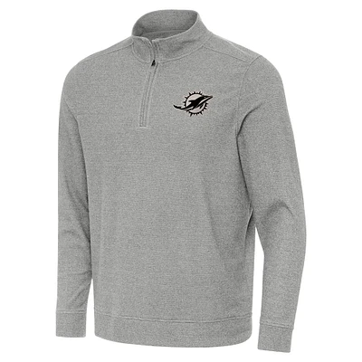 Men's Antigua Heather Miami Dolphins Subtle Quarter-Zip Top