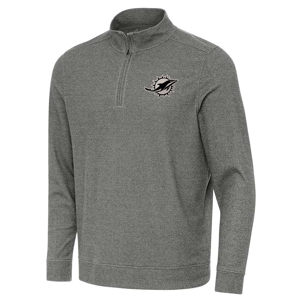 Men's Antigua Heather Black Miami Dolphins Subtle Quarter-Zip Top