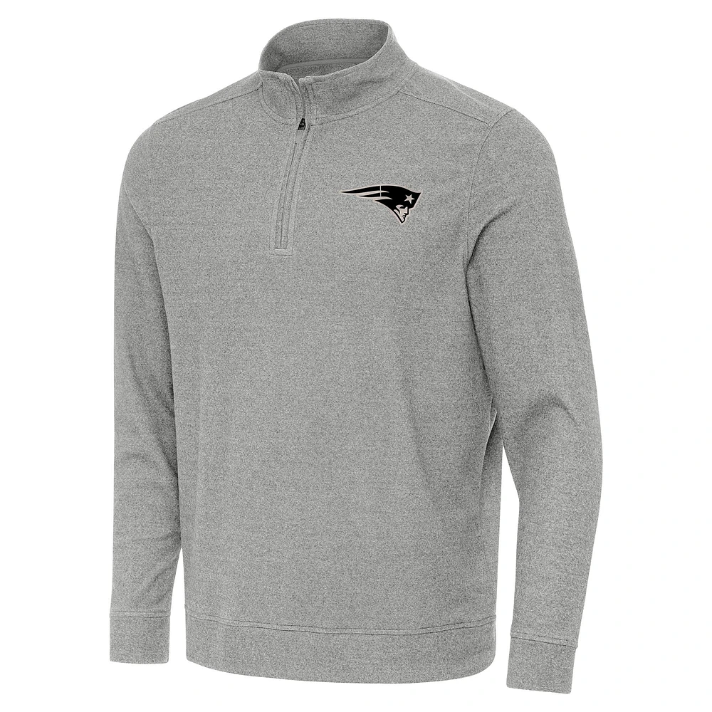 Men's Antigua Heather Gray New England Patriots Subtle Quarter-Zip Top