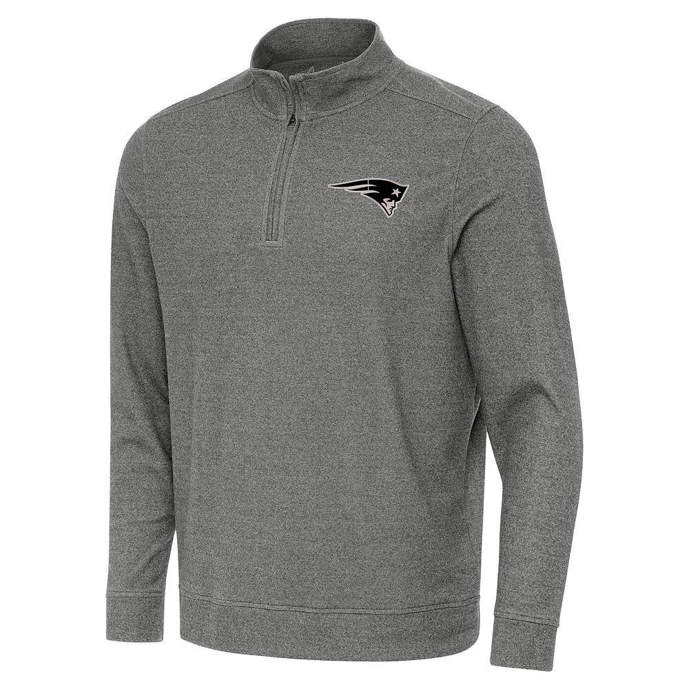 Men's Antigua Heather Black New England Patriots Subtle Quarter-Zip Top