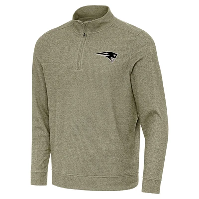 Men's Antigua Heather Olive New England Patriots Subtle Quarter-Zip Top