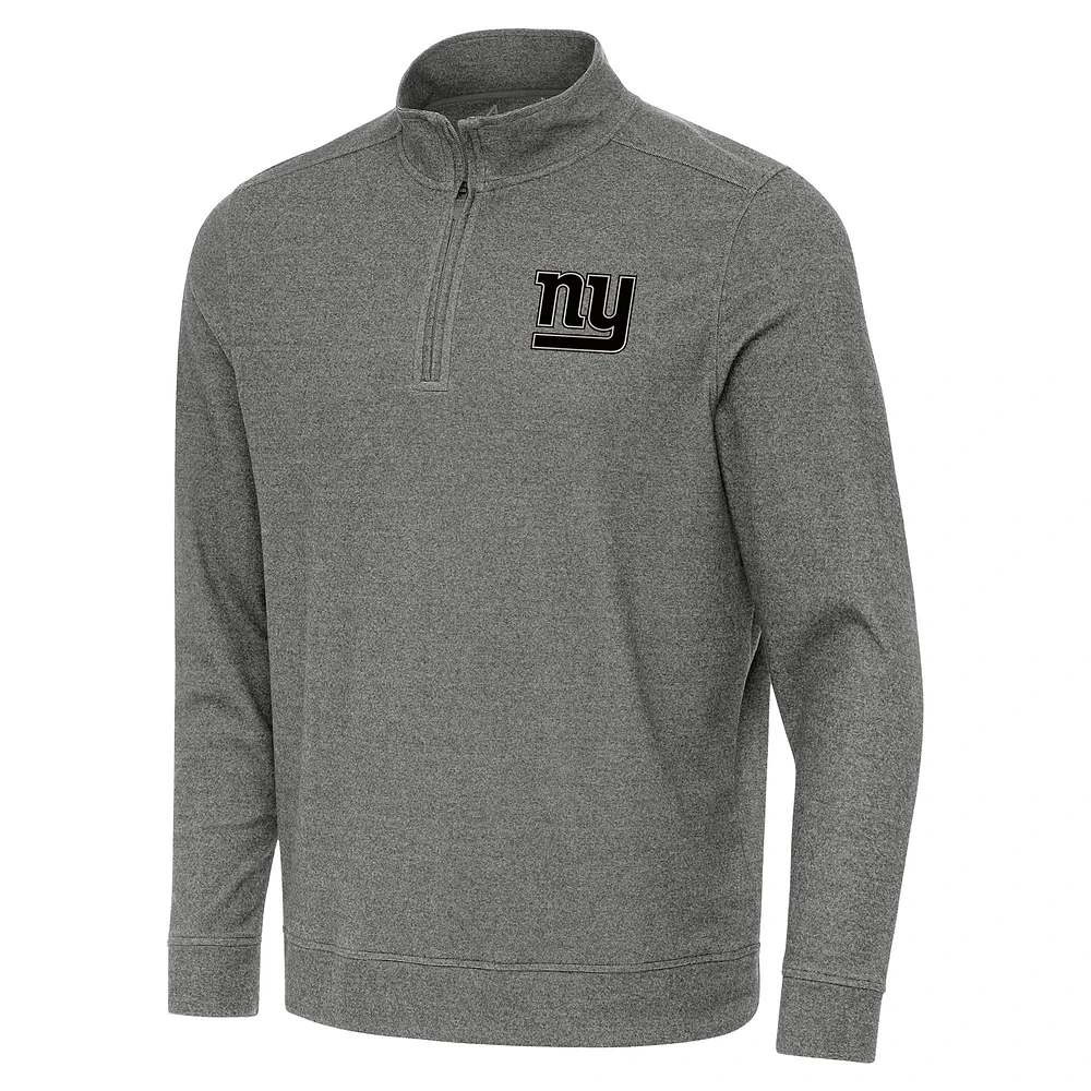 Men's Antigua Heather Black New York Giants Subtle Quarter-Zip Top