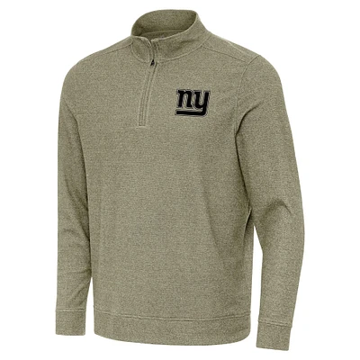 Men's Antigua Heather Olive New York Giants Subtle Quarter-Zip Top