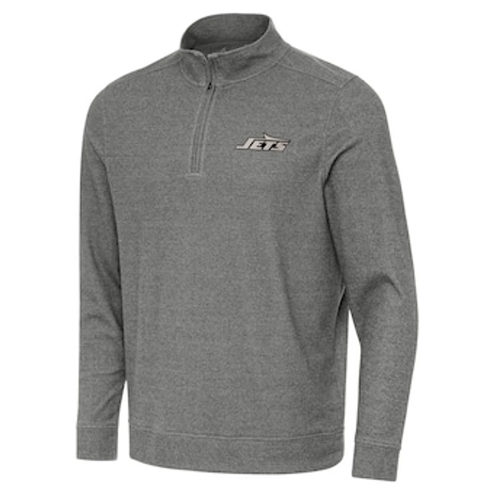 Men's Antigua Heather New York Jets Subtle Quarter-Zip Top