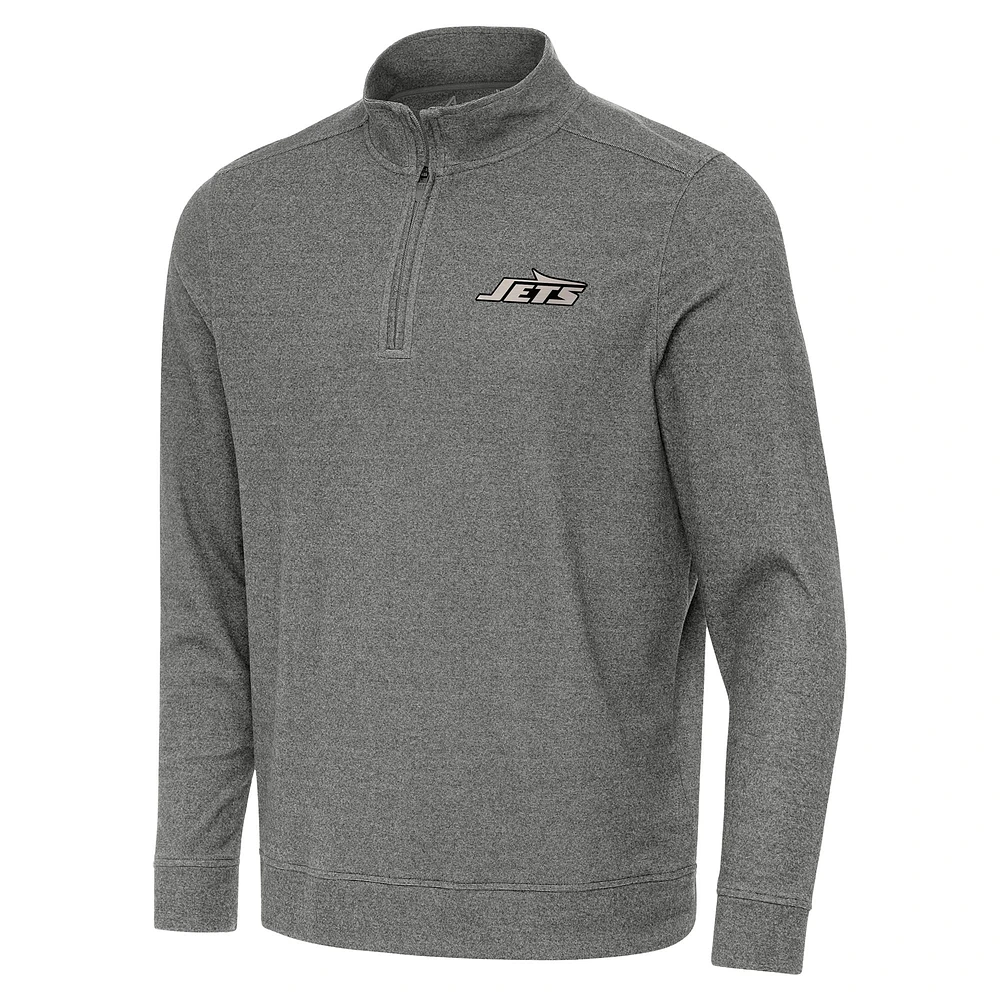 Men's Antigua Heather Black New York Jets Subtle Quarter-Zip Top