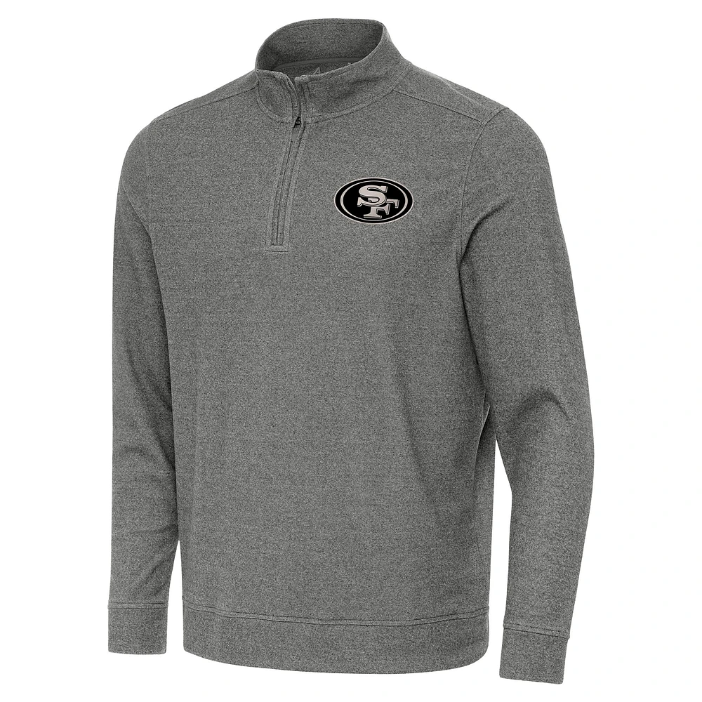 Men's Antigua Heather Black San Francisco 49ers Subtle Quarter-Zip Top