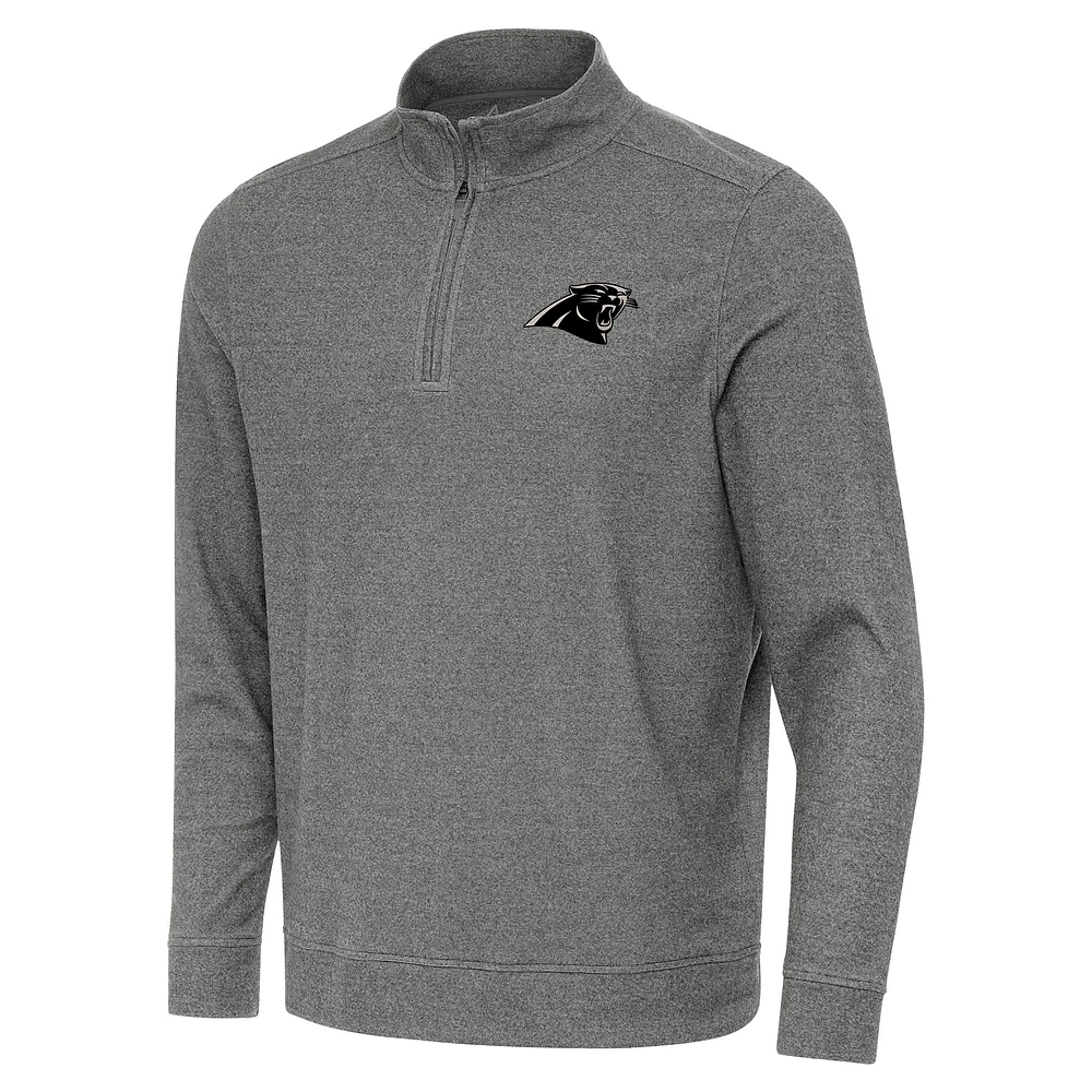 Men's Antigua Heather Black Carolina Panthers Subtle Quarter-Zip Top