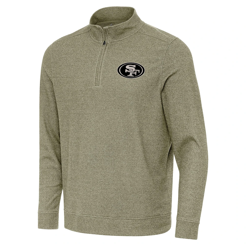 Men's Antigua Heather Olive San Francisco 49ers Subtle Quarter-Zip Top
