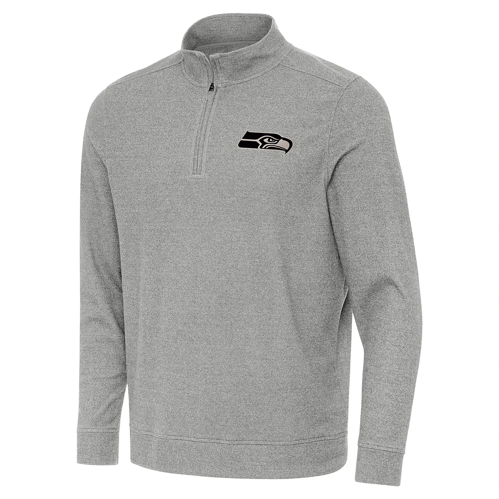 Men's Antigua Heather Seattle Seahawks Subtle Quarter-Zip Top