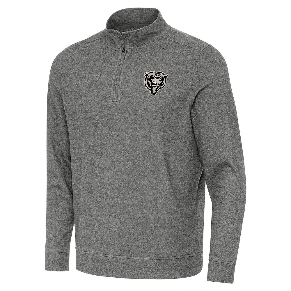Men's Antigua Heather Black Chicago Bears Subtle Quarter-Zip Top