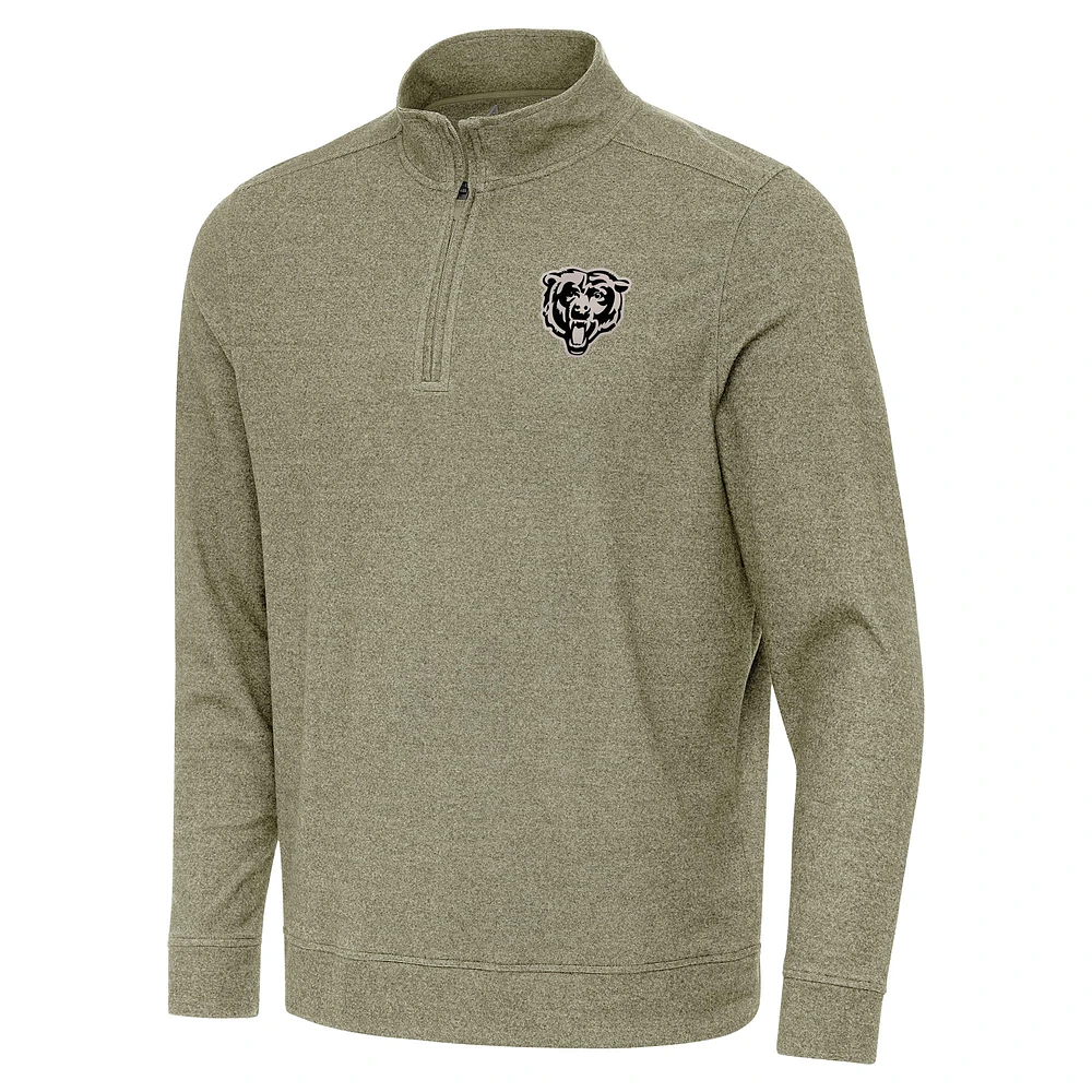 Men's Antigua Heather Olive Chicago Bears Subtle Quarter-Zip Top