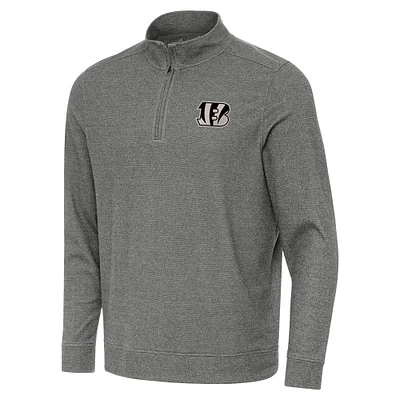 Men's Antigua Heather Black Cincinnati Bengals Subtle Quarter-Zip Top