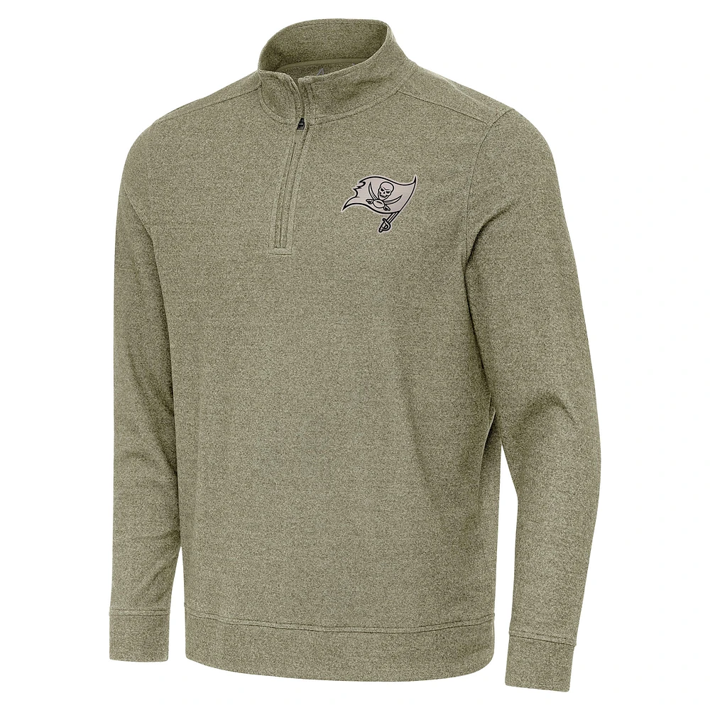 Men's Antigua Heather Olive Tampa Bay Buccaneers Subtle Quarter-Zip Top
