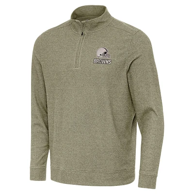 Men's Antigua Heather Olive Cleveland Browns Subtle Quarter-Zip Top