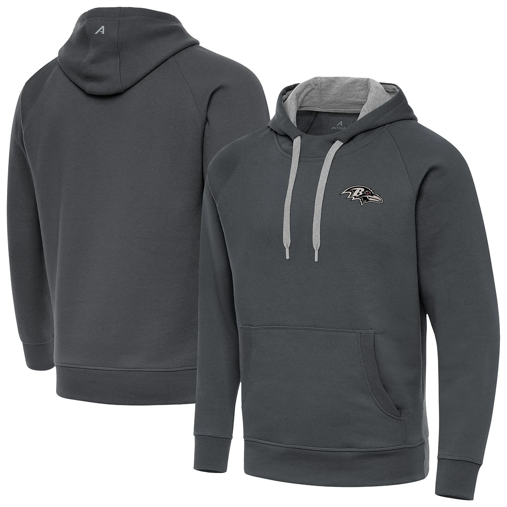 Men's Antigua Charcoal Baltimore Ravens Brushed Carbon Victory Pullover Hoodie