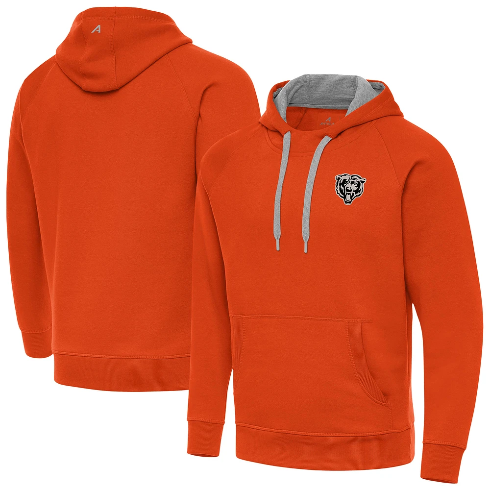 Men's Antigua Orange Chicago Bears Brushed Carbon Victory Pullover Hoodie