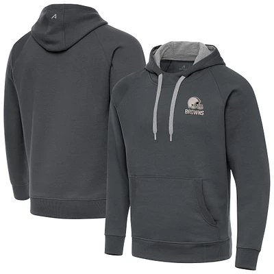 Men's Antigua Charcoal Cleveland Browns Brushed Carbon Victory Pullover Hoodie
