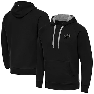 Men's Antigua Black Detroit Lions Brushed Carbon Victory Pullover Hoodie