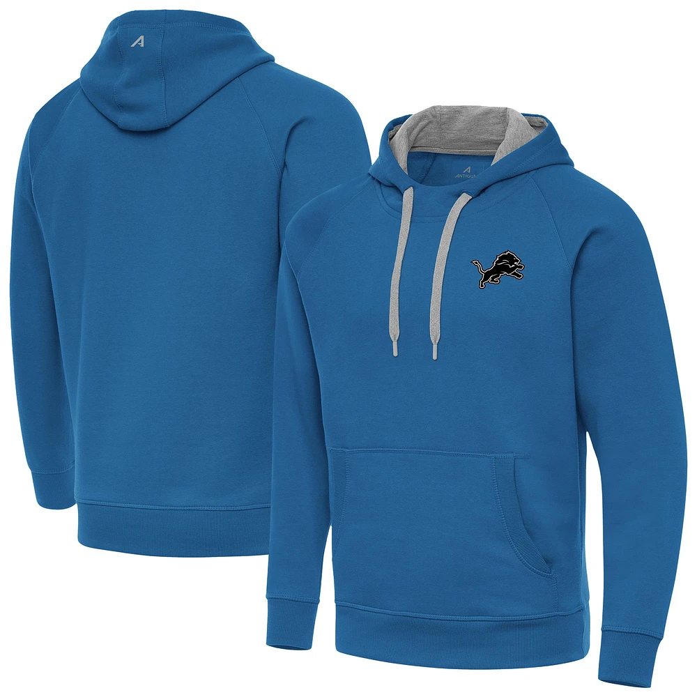 Men's Antigua Blue Detroit Lions Brushed Carbon Victory Pullover Hoodie