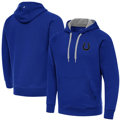 Men's Antigua Royal Indianapolis Colts Brushed Carbon Victory Pullover Hoodie
