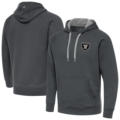Men's Antigua Charcoal Las Vegas Raiders Brushed Carbon Victory Pullover Hoodie