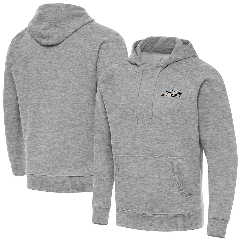 Men's Antigua Heather Gray New York Jets Brushed Carbon Victory Pullover Hoodie