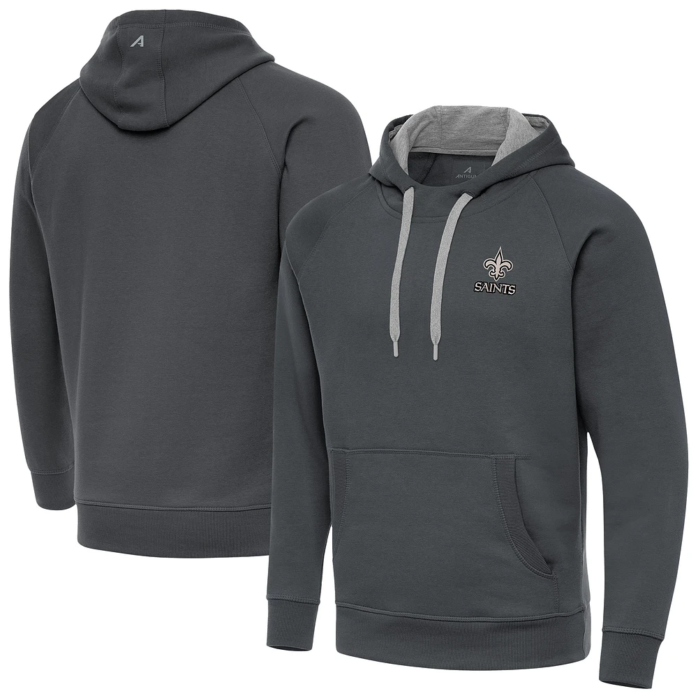 Men's Antigua Charcoal New Orleans Saints Brushed Carbon Victory Pullover Hoodie