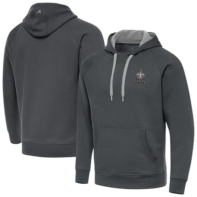 Men's Antigua Charcoal New Orleans Saints Brushed Carbon Victory Pullover Hoodie