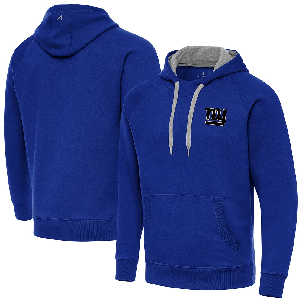 Men's Antigua Royal New York Giants Brushed Carbon Victory Pullover Hoodie