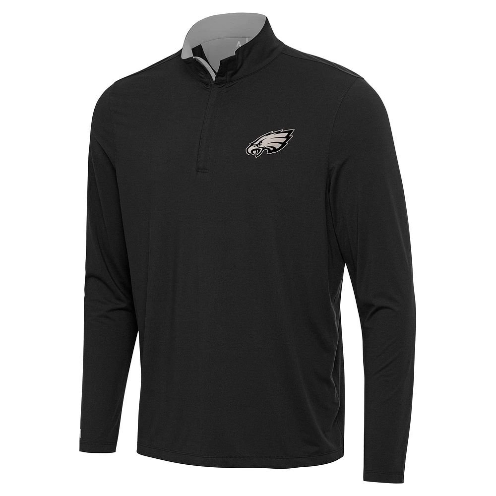 Men's Antigua Charcoal Philadelphia Eagles Content Quarter-Zip Top