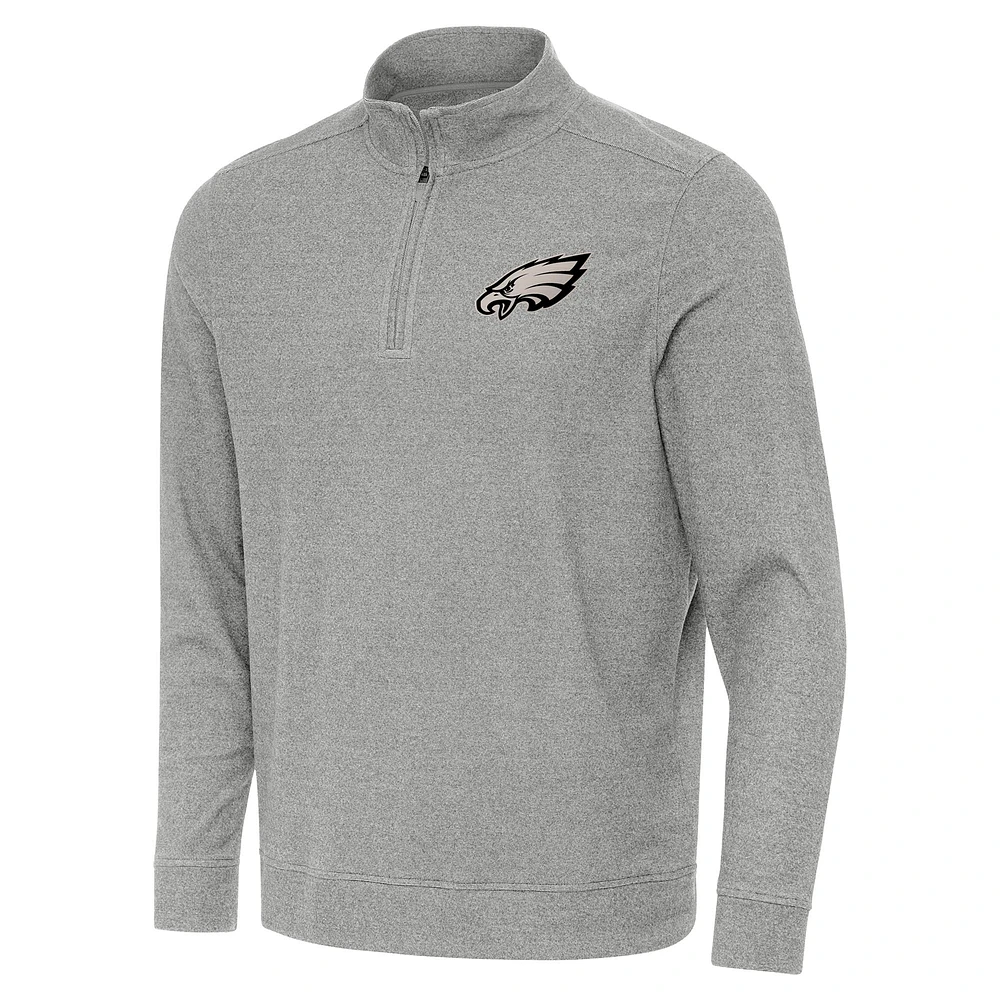 Men's Antigua Heather Philadelphia Eagles Subtle Quarter-Zip Sweatshirt