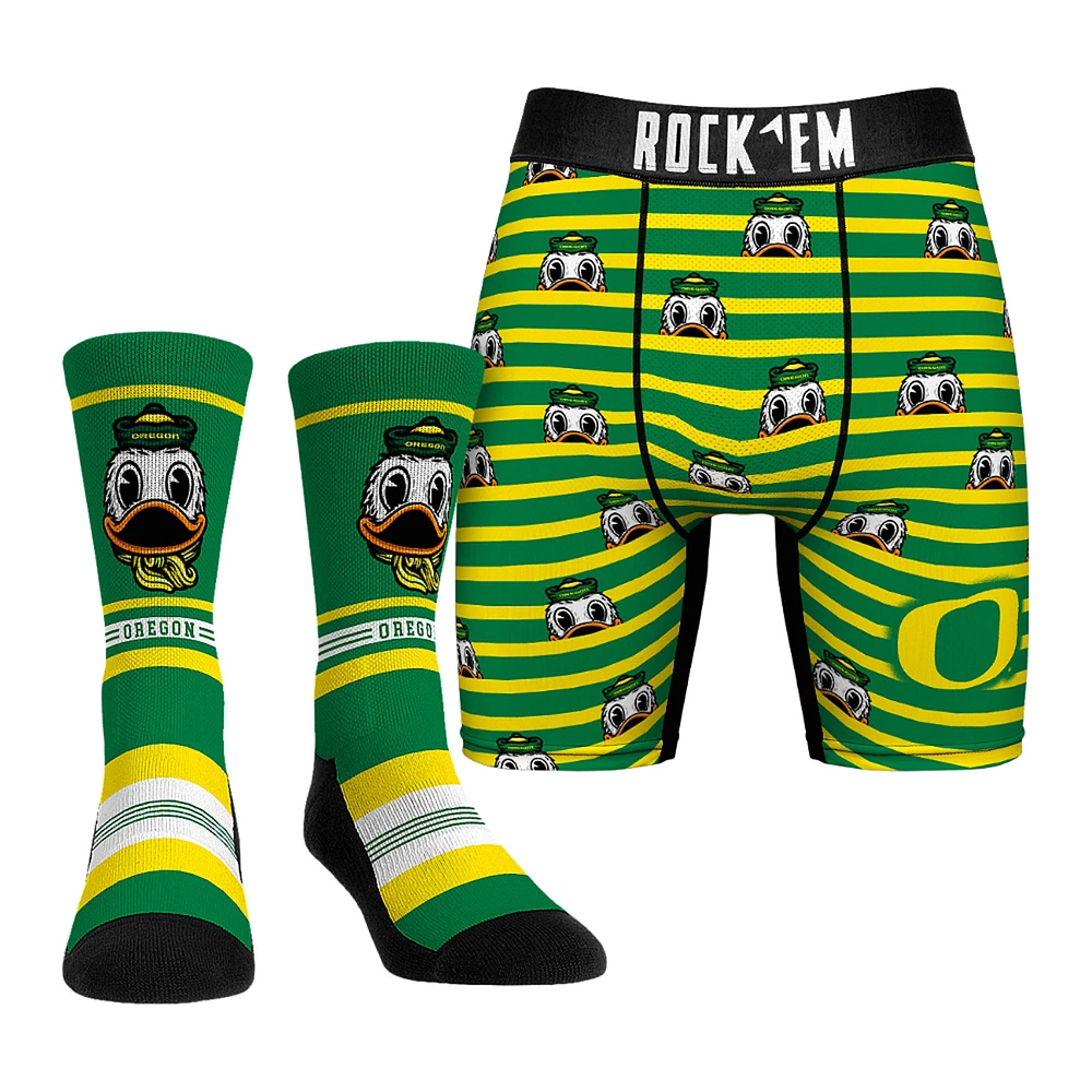 Men's Rock Em Socks Green Oregon Ducks Mascot Underwear and Crew Combo Pack