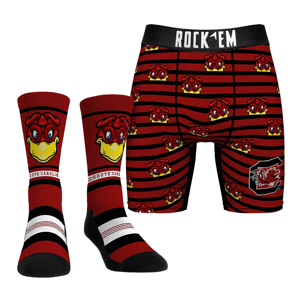 Men's Rock Em Socks Maroon South Carolina Gamecocks Mascot Underwear and Crew Combo Pack