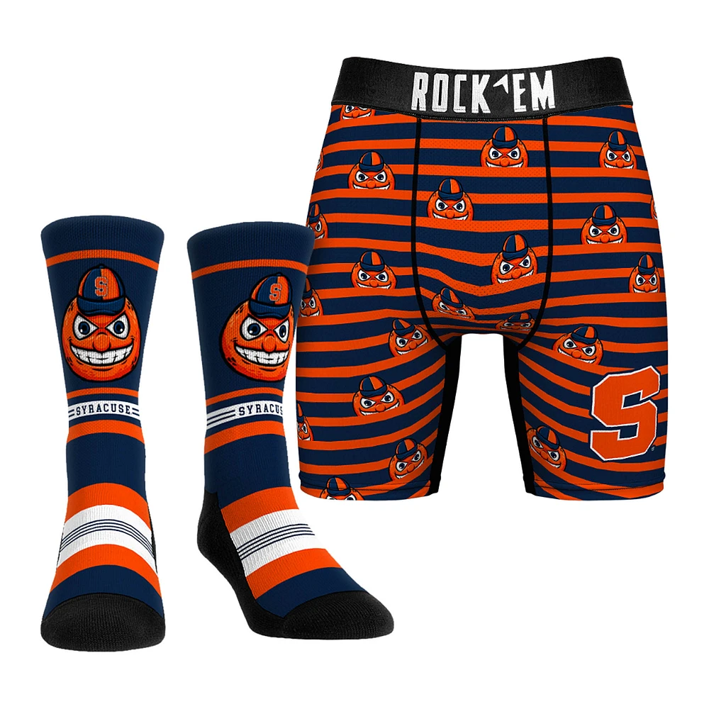Men's Rock Em Socks Blue Syracuse Orange Mascot Underwear and Crew Combo Pack