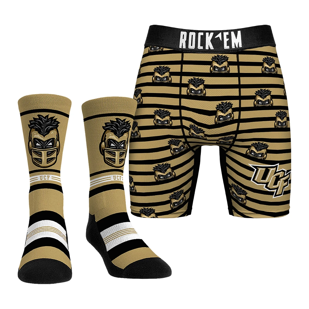 Men's Rock Em Socks Gold UCF Knights Mascot Underwear and Crew Combo Pack