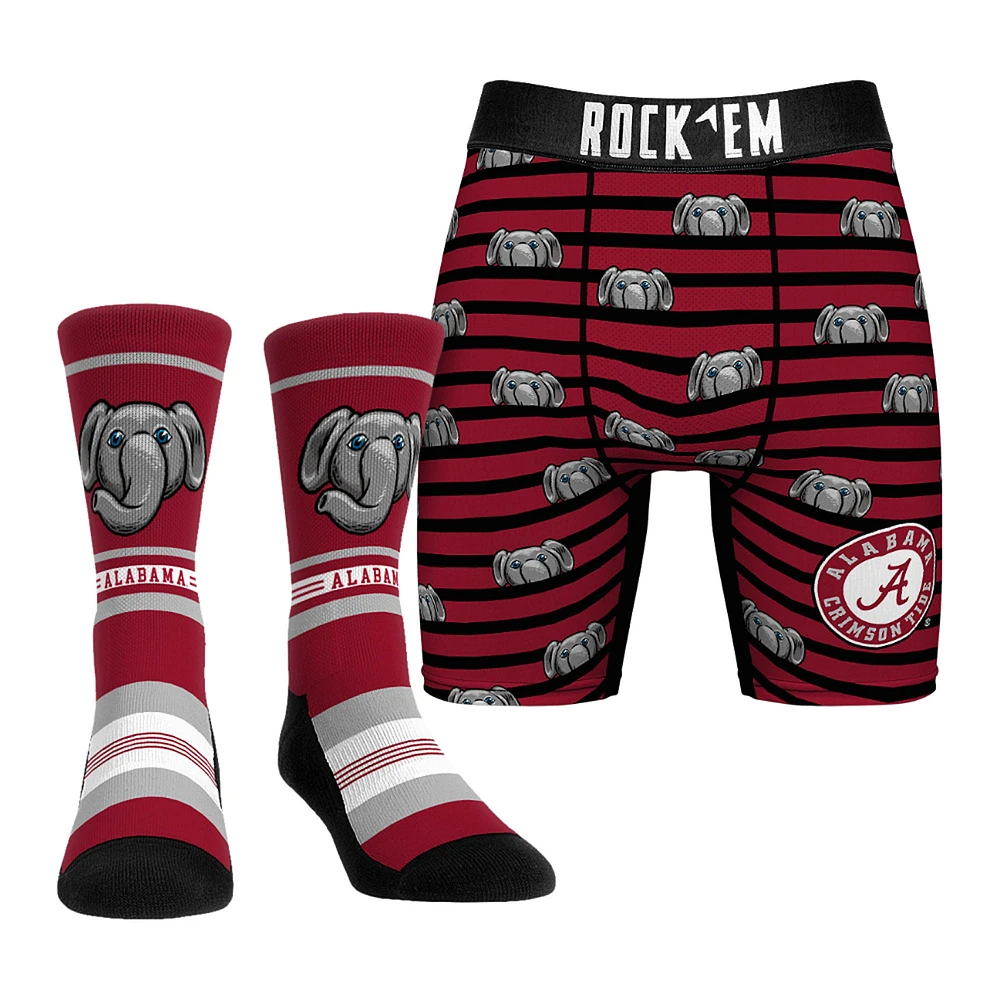 Men's Rock Em Socks Maroon Alabama Crimson Tide Mascot Underwear and Crew Combo Pack