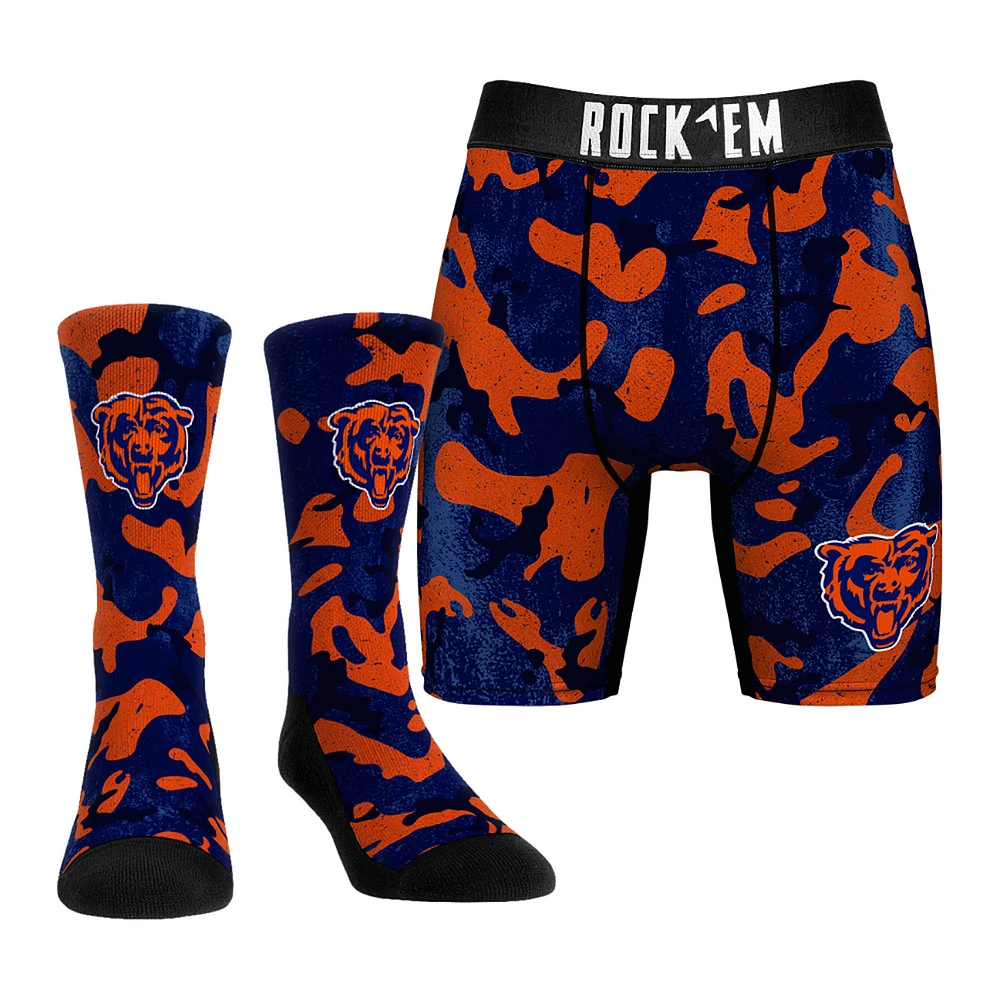 Men's Rock Em Socks Orange Chicago Bears Team Armor Underwear and Crew Combo Pack