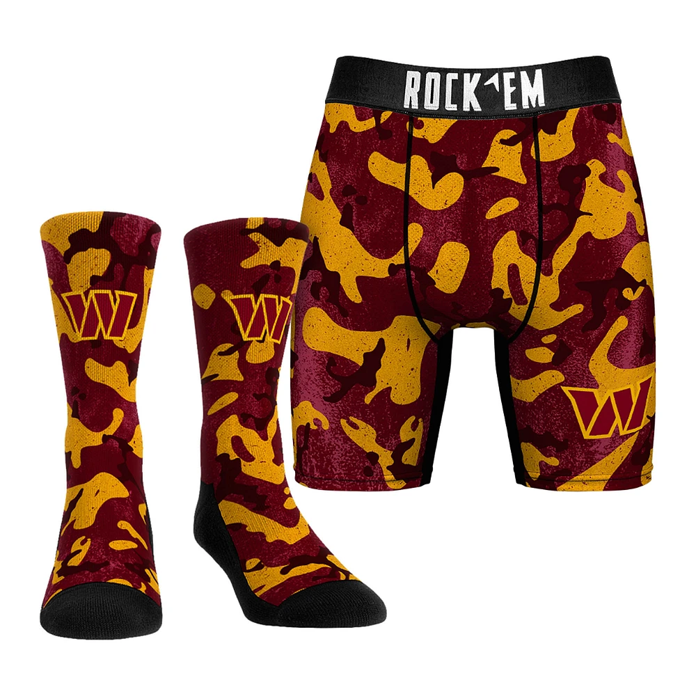 Men's Rock Em Socks Burgundy Washington Commanders Team Armor Underwear and Crew Combo Pack