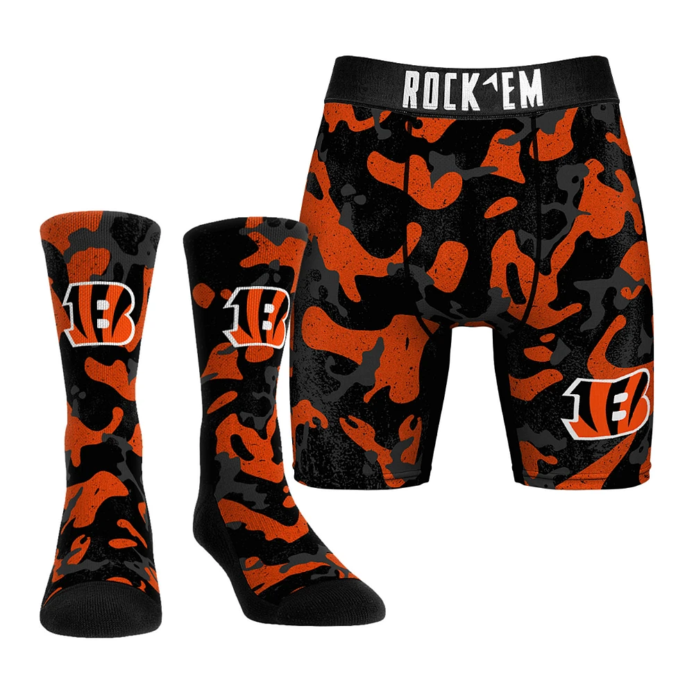 Men's Rock Em Socks Orange Cincinnati Bengals Team Armor Underwear and Crew Combo Pack