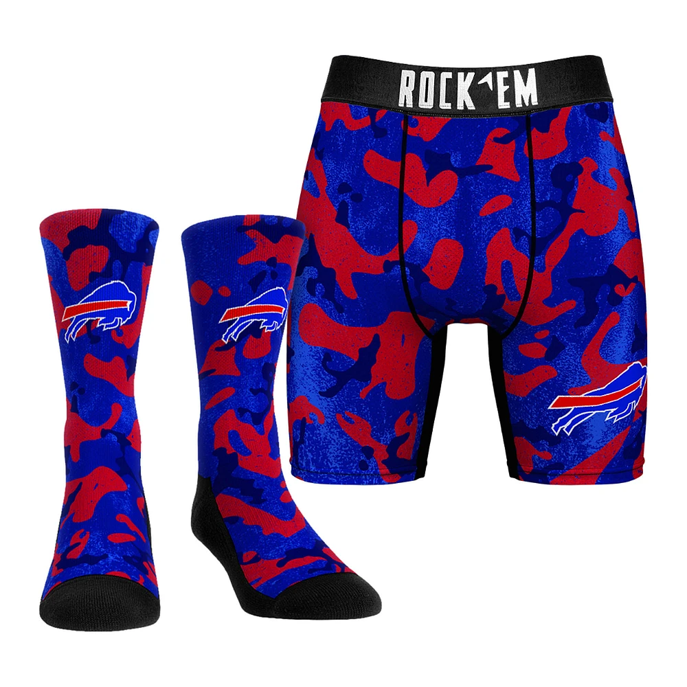 Men's Rock Em Socks Royal Buffalo Bills Team Armor Underwear and Crew Combo Pack