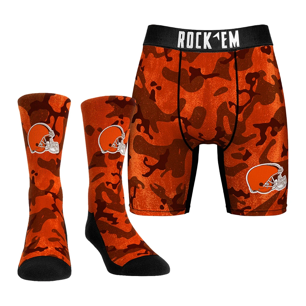 Men's Rock Em Socks Orange Cleveland Browns Team Armor Underwear and Crew Combo Pack