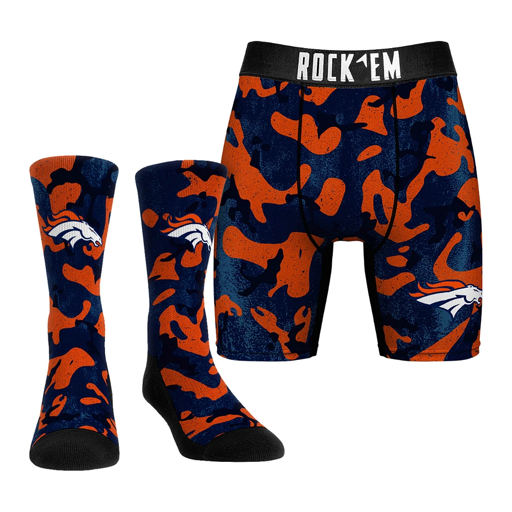 Men's Rock Em Socks Orange Denver Broncos Team Armor Underwear and Crew Combo Pack