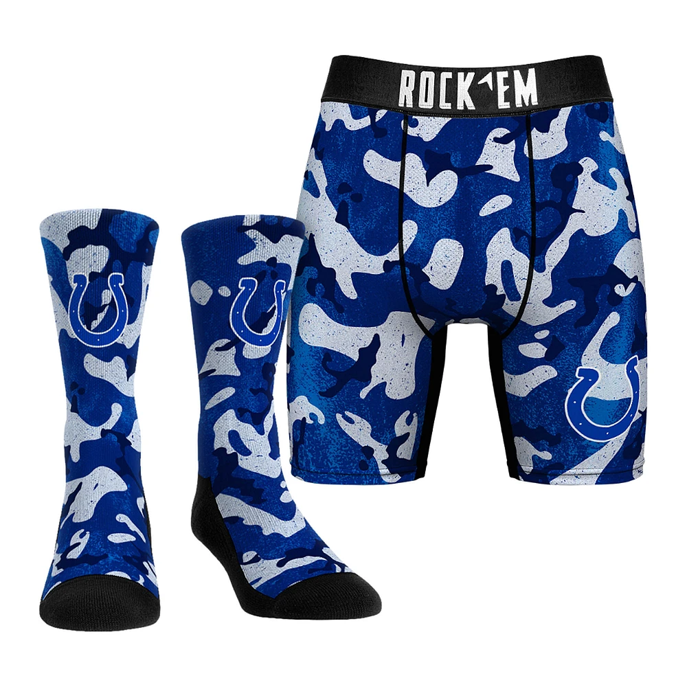 Men's Rock Em Socks Royal Indianapolis Colts Team Armor Underwear and Crew Combo Pack