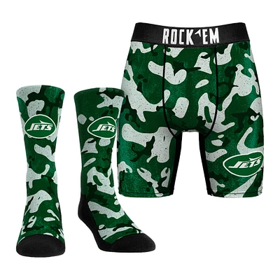 Men's Rock Em Socks Green New York Jets Team Armor Underwear and Crew Combo Pack