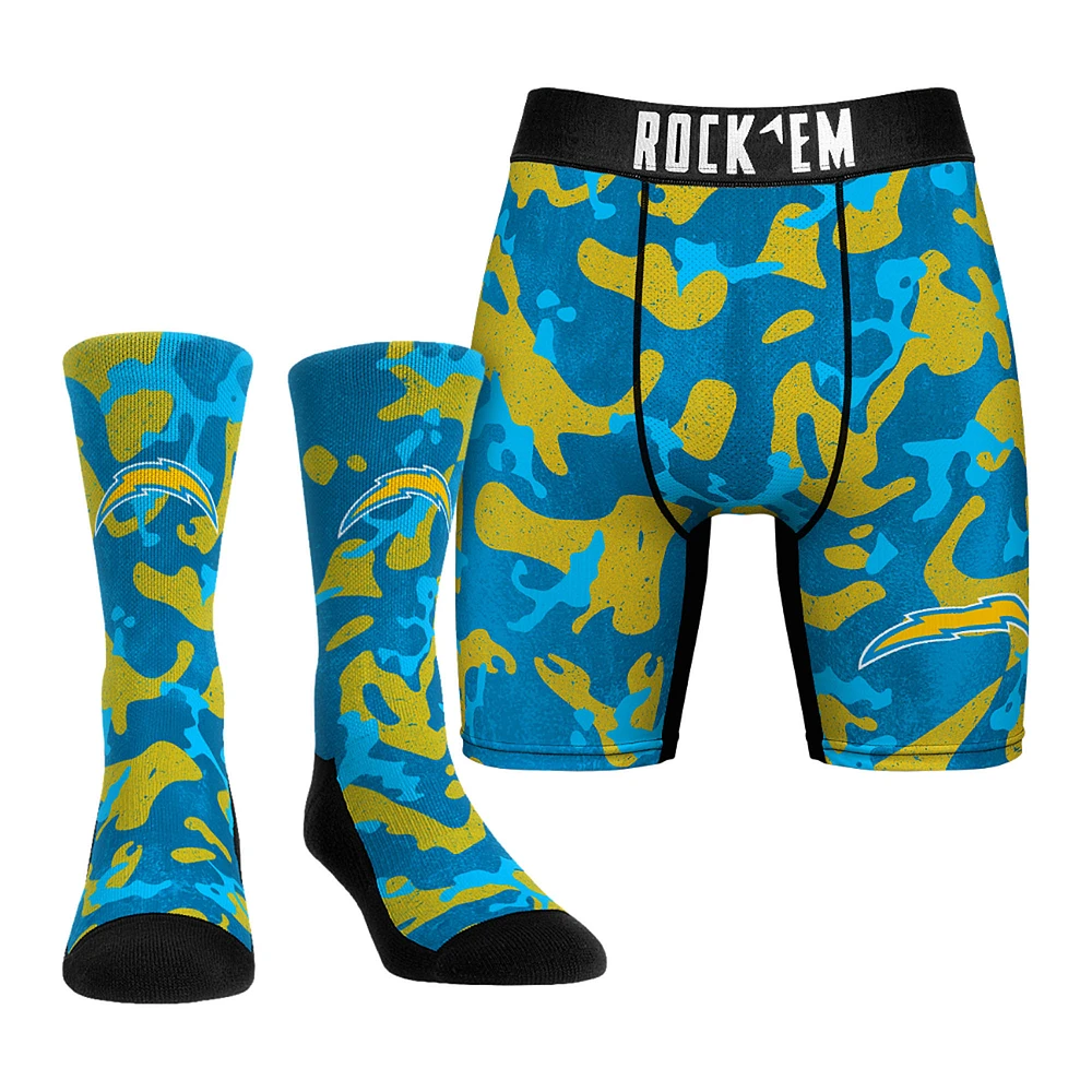 Men's Rock Em Socks Powder Blue Los Angeles Chargers Team Armor Underwear and Crew Combo Pack