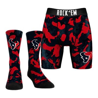 Men's Rock Em Socks Red Houston Texans Team Armor Underwear and Crew Combo Pack