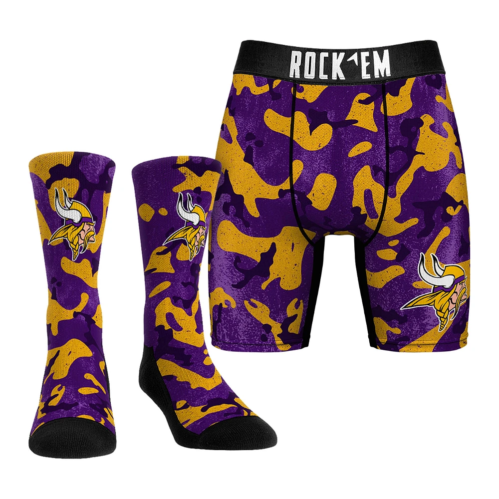 Men's Rock Em Socks Purple Minnesota Vikings Team Armor Underwear and Crew Combo Pack