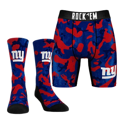 Men's Rock Em Socks Royal New York Giants Team Armor Underwear and Crew Combo Pack