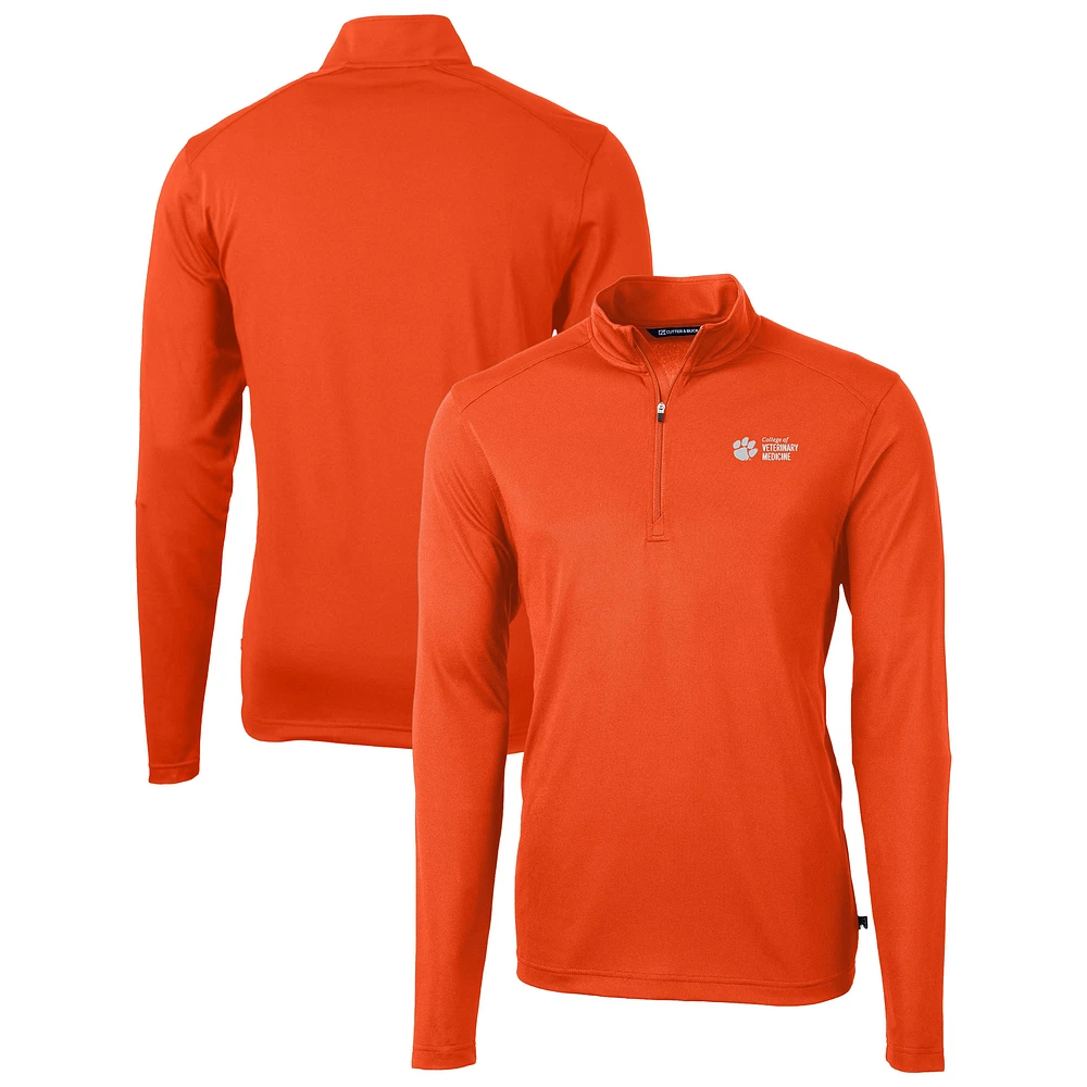 Men's Cutter & Buck Orange Clemson Tigers College of Veterinary Medicine Virtue Eco Pique Recycled Quarter-Zip Top